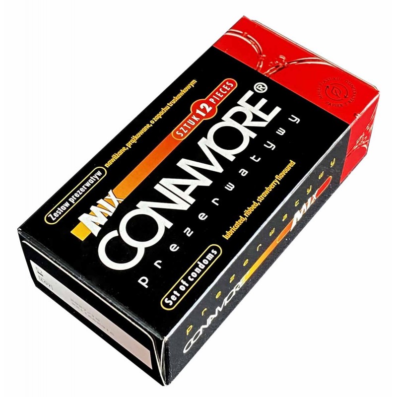 Упаковка презервативов CONAMORE Mix, разноцветный картон, 12 штук, иконки вкусов