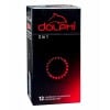 Dolphi 3-in-1 condoms 12-pack, purple and white box with icons and product details
