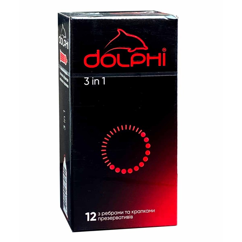 Упаковка синего цвета Dolphi 3 in 1, картон, иконки пламя, часы, капля, 36 презервативов