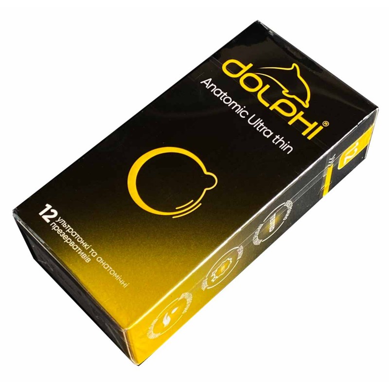 Упаковка черная с серебристым логотипом Dolphi, надписью Anatomic ultra thin, 12 штук
