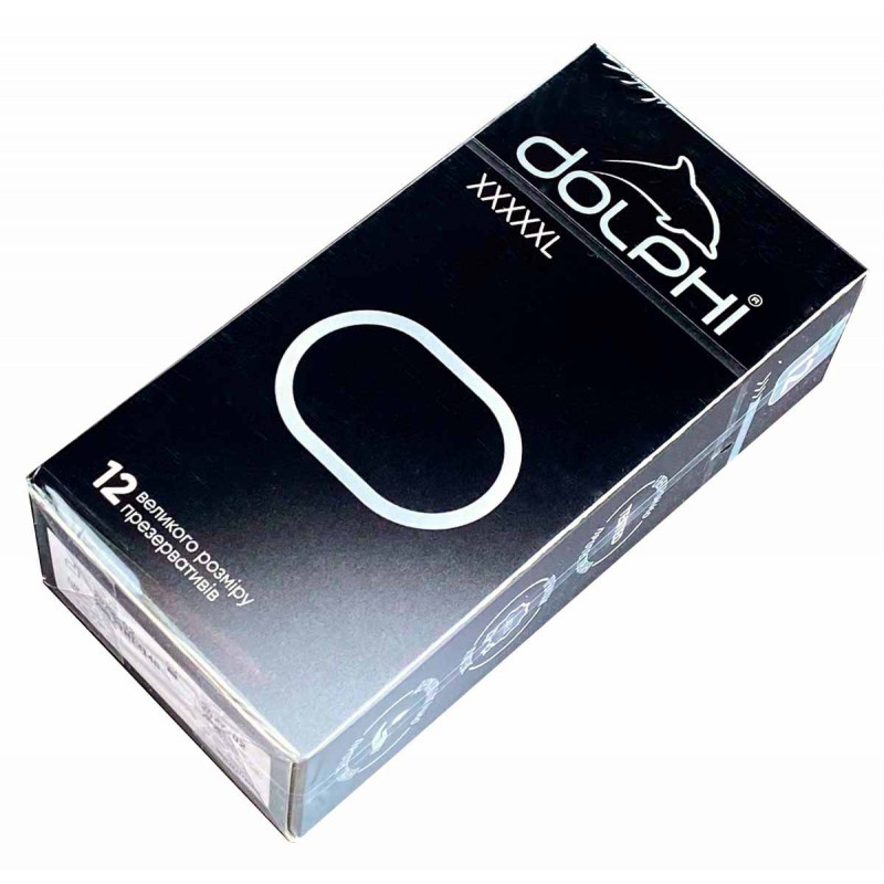 Black and gold Dolphi XXXXXL condoms box with 12 pieces text and size indication