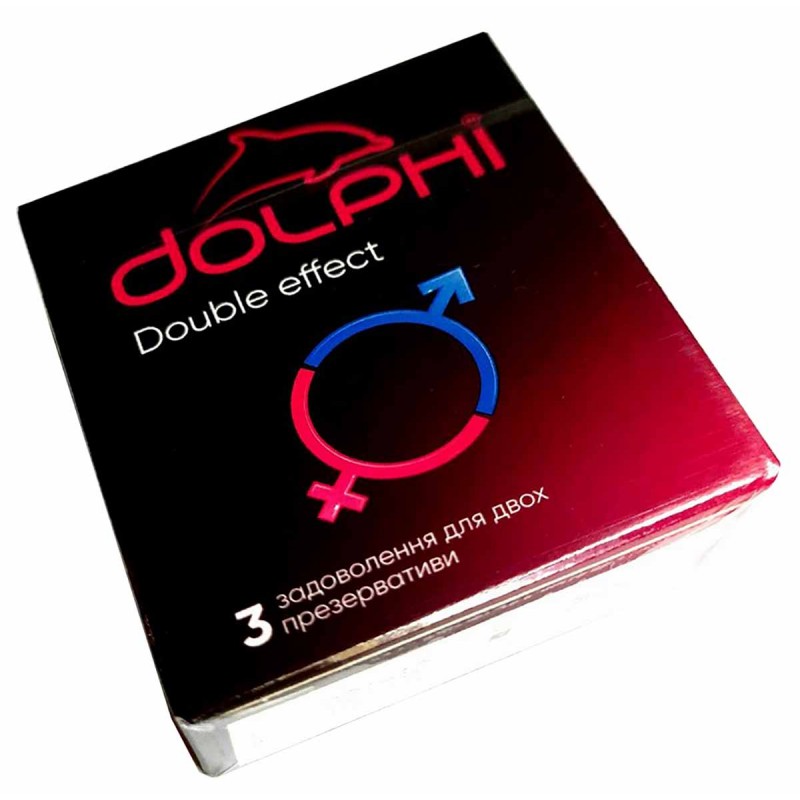 Blaue Verpackung Dolphi Double Effect Präservative, 3 Stück, Icons Doppelwirkung, Karton