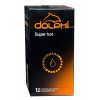 Red and black Dolphi Super Hot condoms box with flame icon and 12 pieces indicated