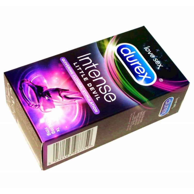 Fioletowo-czarne opakowanie Durex Intense Little Devil z wizerunkiem czerwonego diabła