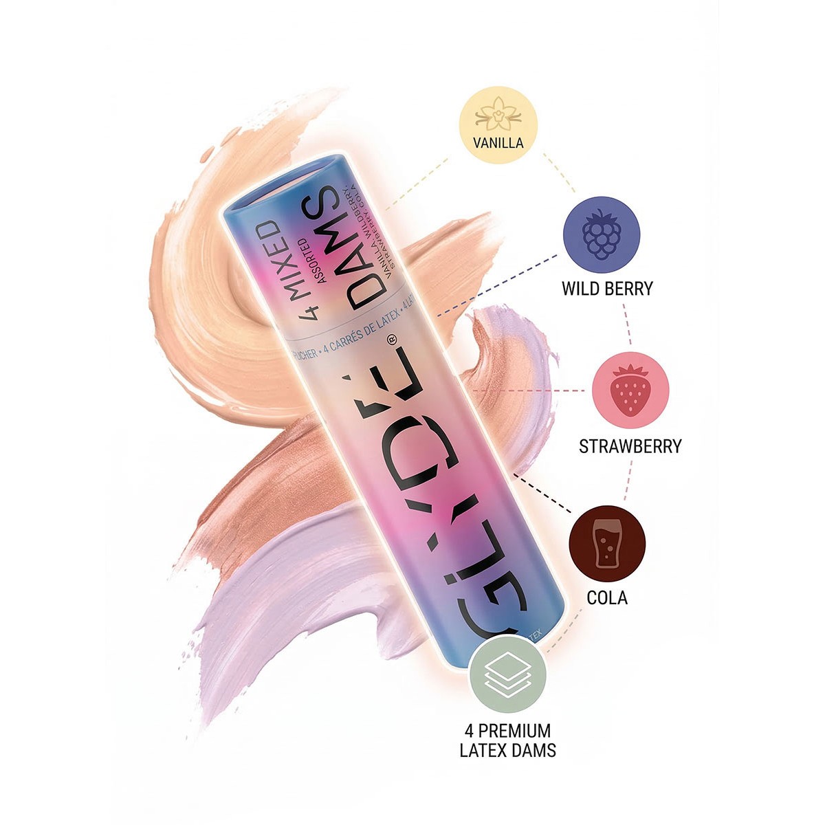 Chusteczki lateksowe Oral Dams GLYDE 4 szt. Mixed