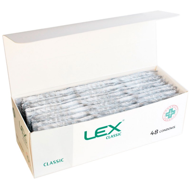 Упаковка темно-синего цвета LEX Classic 48 штук, картон, логотип, надпись Classic, цифра 48