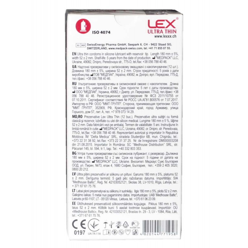 Czarne opakowanie kartonowe LEX Ultra Thin 12 sztuk, srebrny pasek, liczba sztuk z przodu