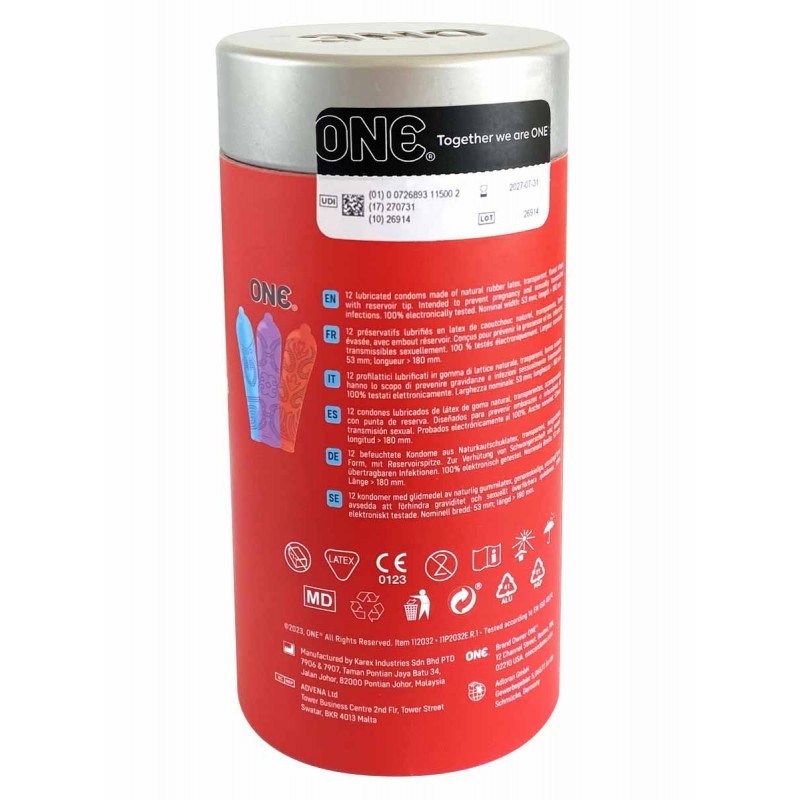 Violette ONE Tattoo Touch Kondompackung mit Tattoo-Design, 12 Stück, strukturierte Kondome