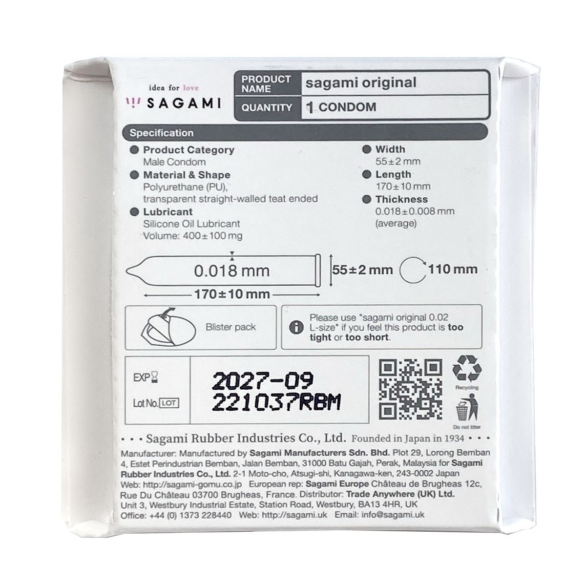 Sagami Original 0.01 — poliuretanowy kondom (1 szt.)