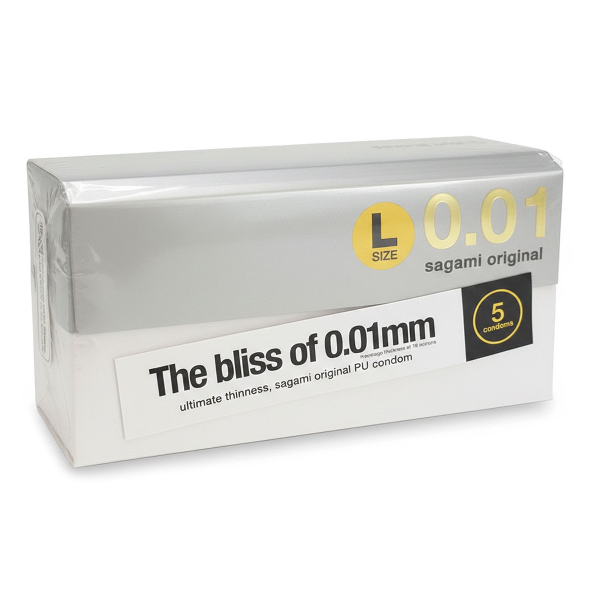 Sagami Original 0.01 Polyurethan-Kondome L-Größe, hauchdünn, 5 Stk.