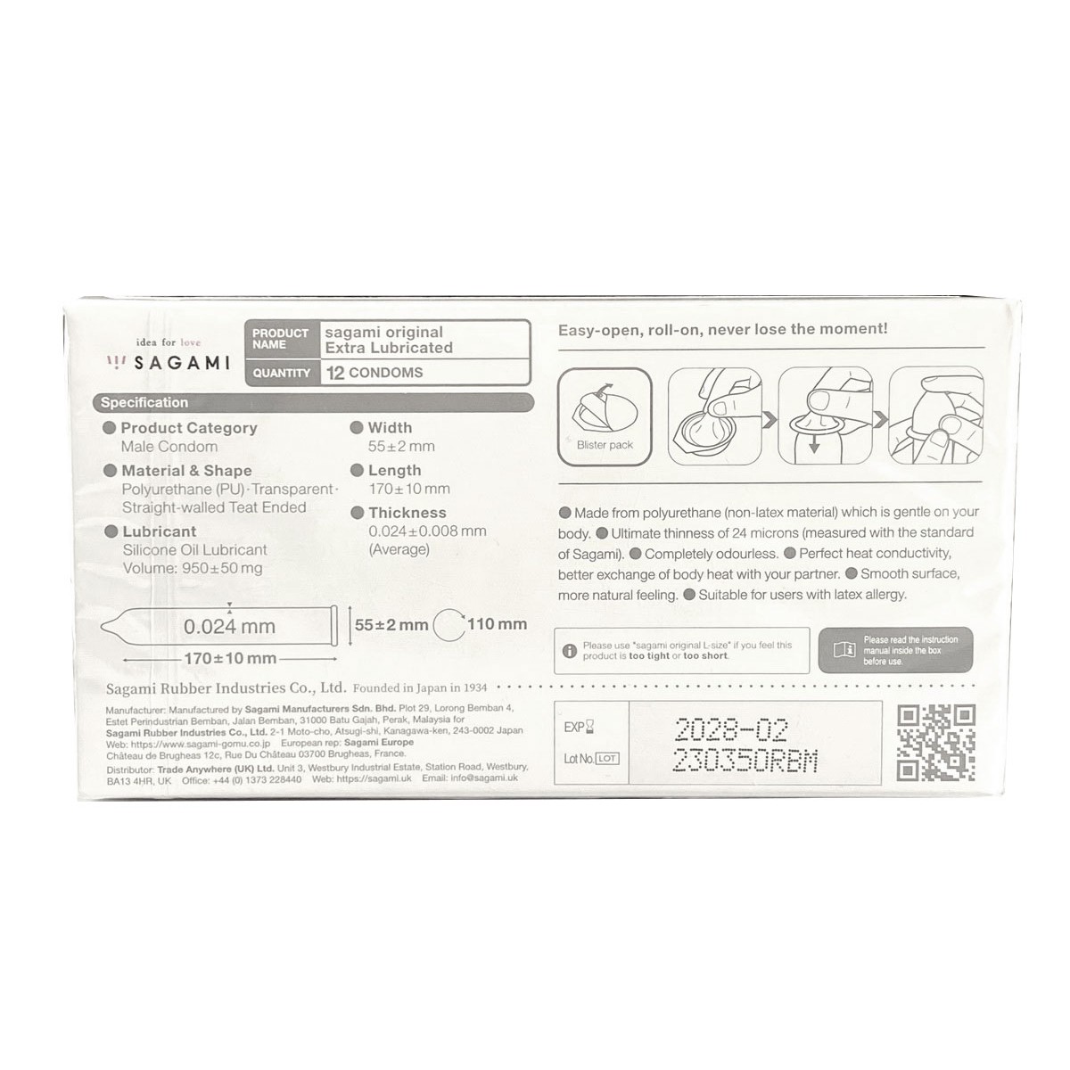 Prezerwatywy poliuretanowe Sagami Original 0.02 ExtraLub 12 szt.