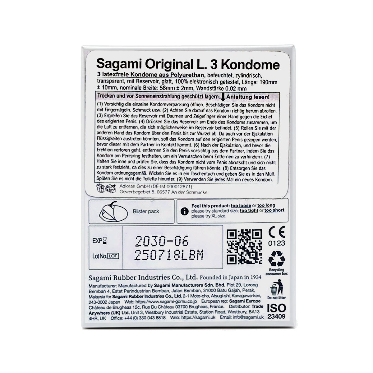 Prezerwatywy poliuretanowe Sagami Original 0.02 L-Size (duże) 3 szt.