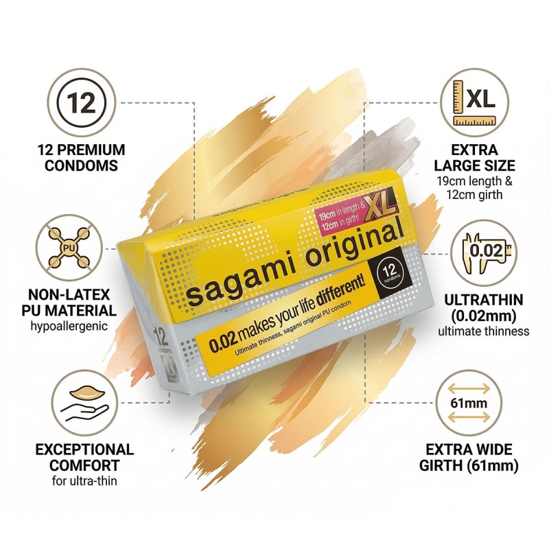 Поліуретанові презервативи Sagami Original 0.02 XL-Size (дуже великі) 12шт