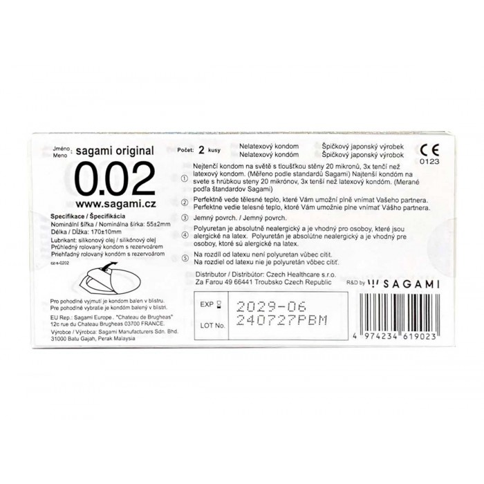 Polyurethane condoms SAGAMI Original 0.02 (2pcs) - buy online with delivery in Poland⭐️prezerwatywy4u.pl