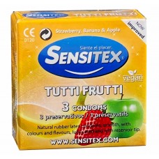 Prezerwatywy Sensitex Tuttifrutti, aromatyzowane, wielokolorowe, 3 sztuki.