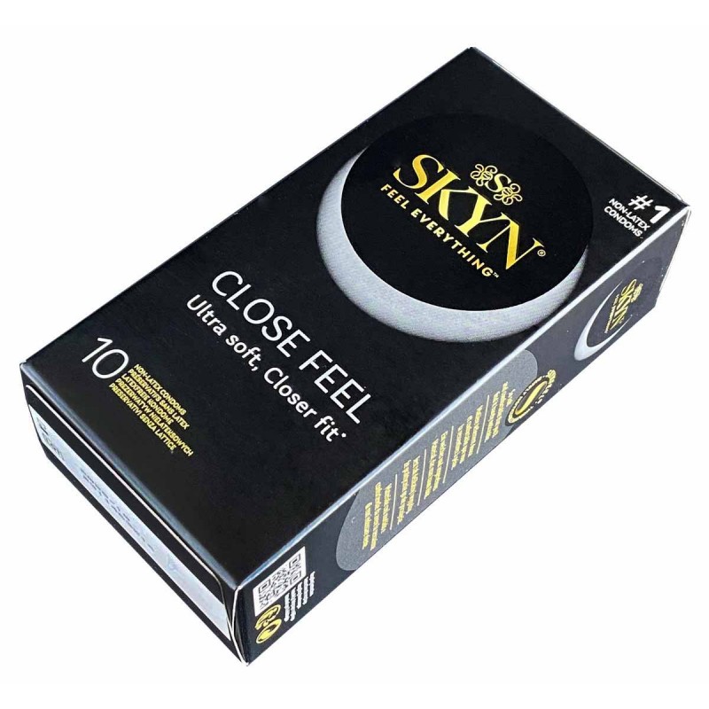 Czarne kartonowe opakowanie SKYN Close Feel, bez lateksu, 10 sztuk, trzy opakowania
