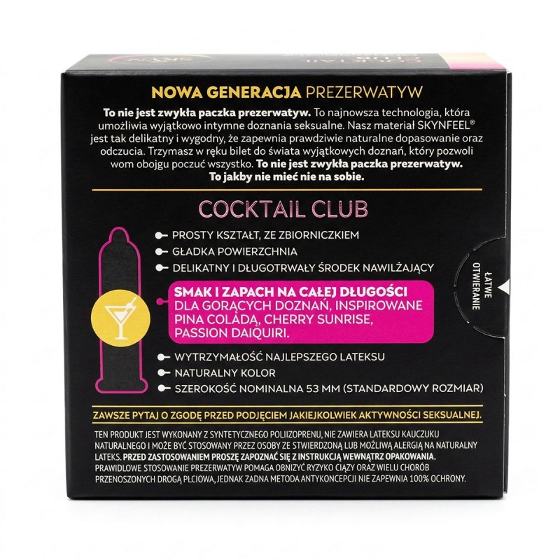 SKYN Cocktail Club 3 pack colorful cardboard box with cocktail glass icons and flavors
