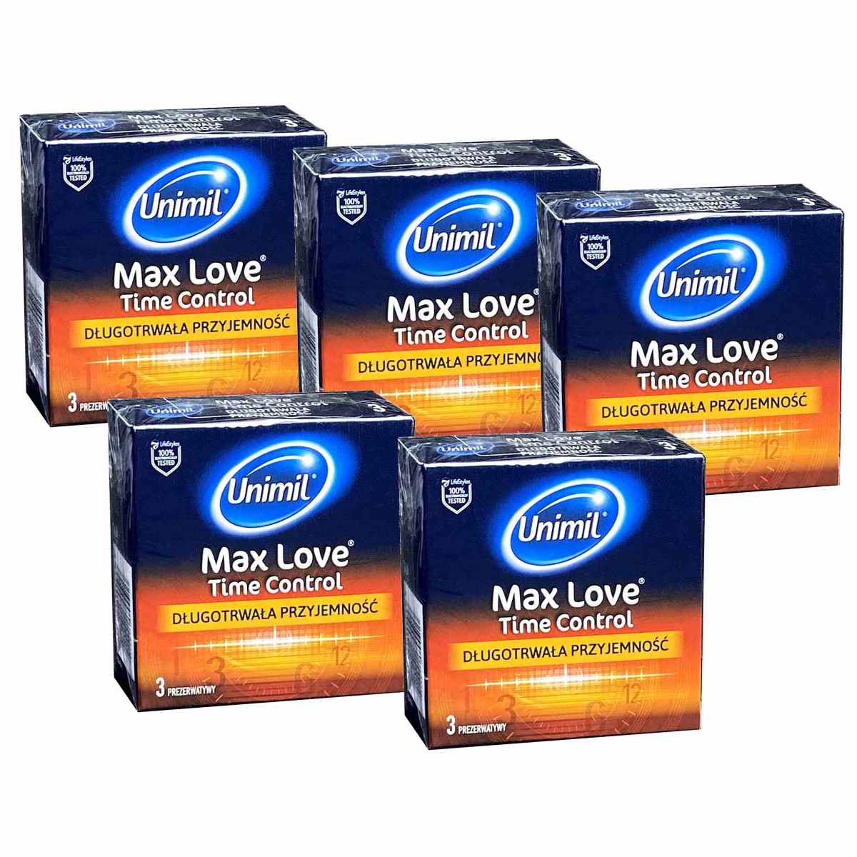 Condoms UNIMIL MAX LOVE TIME CONTROL 15pcs (5 packs of 3pcs)