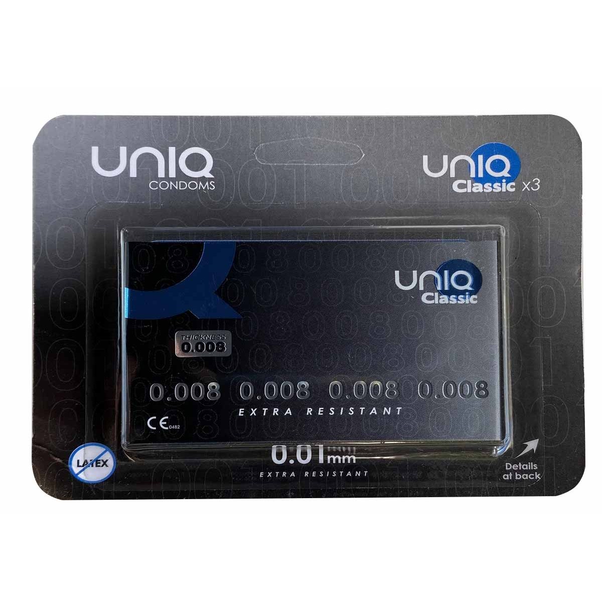 Latex-Free Condoms UNIQ Classic 0.008 3 pcs — ultra-thin, business card case