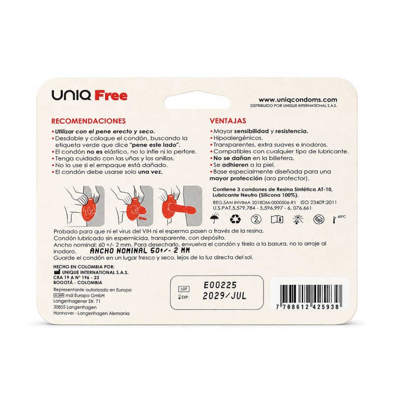 UNIQ FREE Secure Fit Non-Latex Condoms 3 pcs